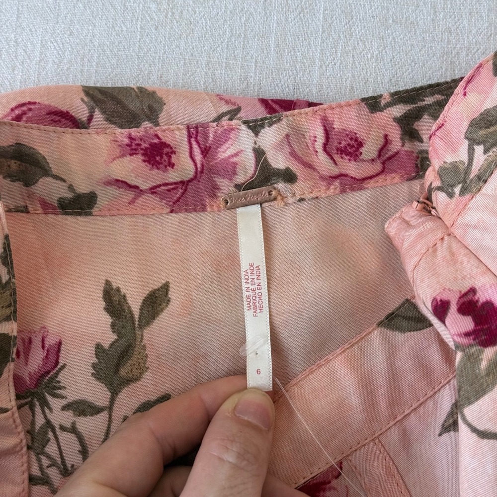 Free People Rowan Maxi Skirt Fairycore 6 Peach Pink Floral Boho Smocked Panel - Picture 9 of 13
